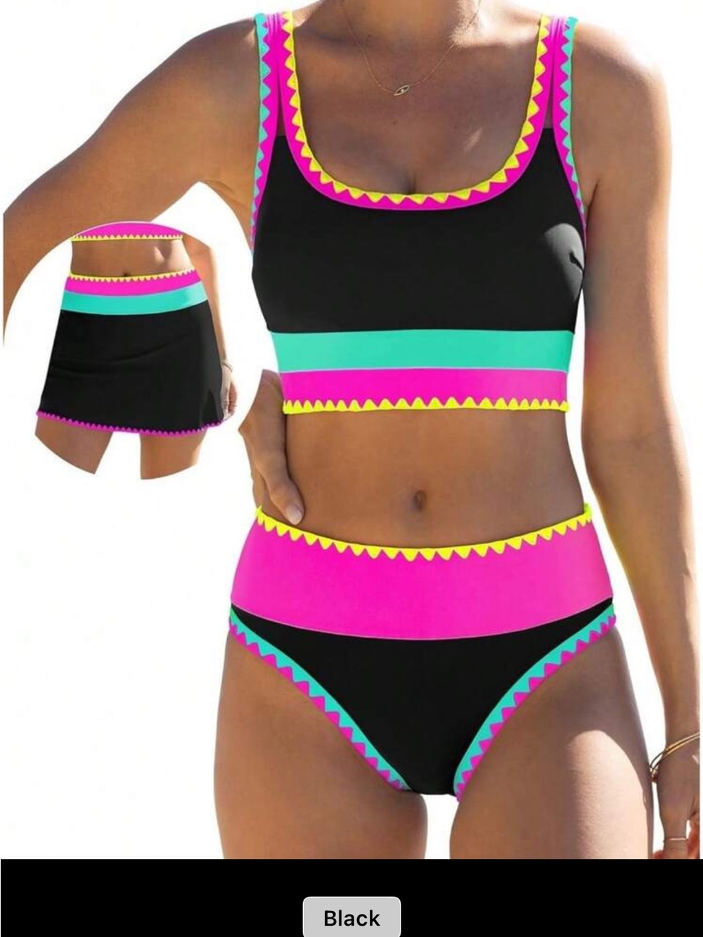 PINK Victoria's Secret Black Bikini Set with Pink, Aqua and Yellow Trim